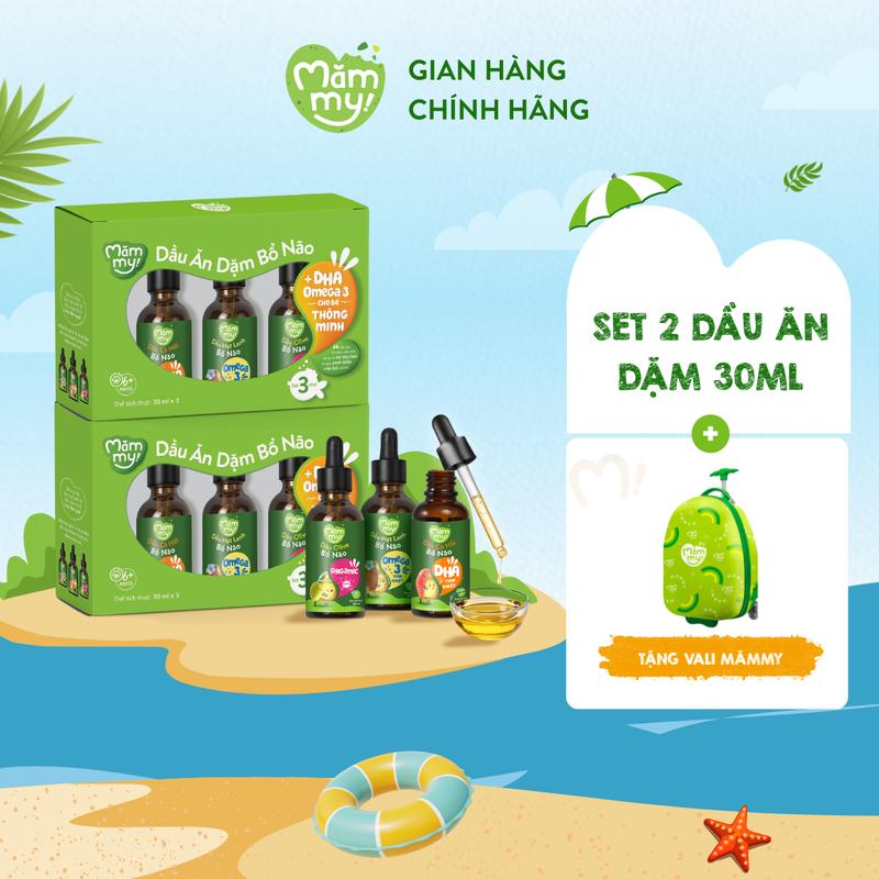 [Tặng VALI CHO BÉ] Combo 2 set 3 dầu ăn dặm Mămmy (cá hồi, hạt lanh, olive) chai 30ml vitamin Cho Bé