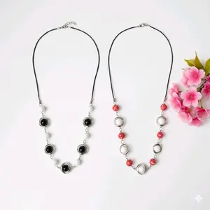 Kalung Aksesoris Wanita Simple dengan Mutiara Sintetis dan Tali Kulit Sintetis Bisa Request Panjang Tambah Panjang Gratis