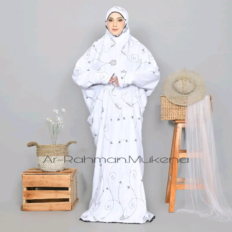 Ar-Rahman - Mukena Terusan Dewasa Bordir  Bunga Elmira Katun Premium Mewah Cantik 4