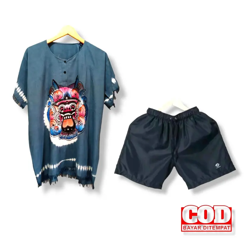 Setelan baju barong bali / setelan celana pendek barong pria wanita/ setelan pendek barong bali pantai 2