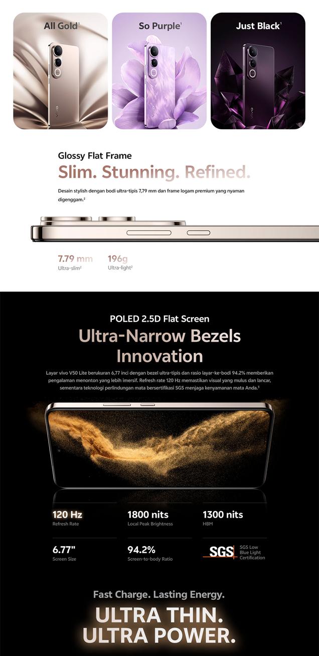 Product Introduction of [NEW LAUNCH] vivo V50 Lite 4G (8/256) Borderless Immersive Screen, Sony IMX882, 6500mAh Battery+90W Flashcharge, AI Erase 2.0, All-round Impact Resistance 2