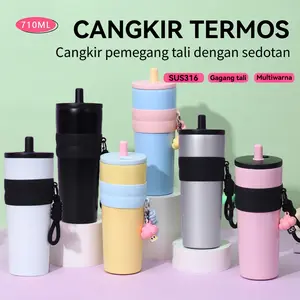 Tumbler Fun Plus 710ml Stainless SUS 316 Tumbler Free Sedotan Gantungan Tahan Panas Tumbler Viral Ada Sedotan & Tali Pegangan Tumbler Kopi
