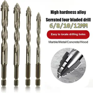Set Mata Bor 4 Sisi Gerigi 6/8/10/12mm untuk Keramik Marmer Beton & Besi Tahan Lama Cocok untuk Proyek Kering