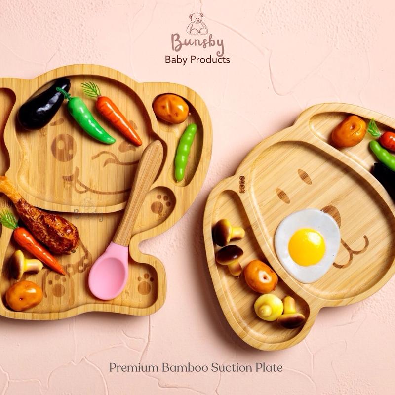 BUNS Bamboo Suction Plate Spoon Set Piring Sendok Makan Bayi Anak Bambu Silikon Free Spoon 0