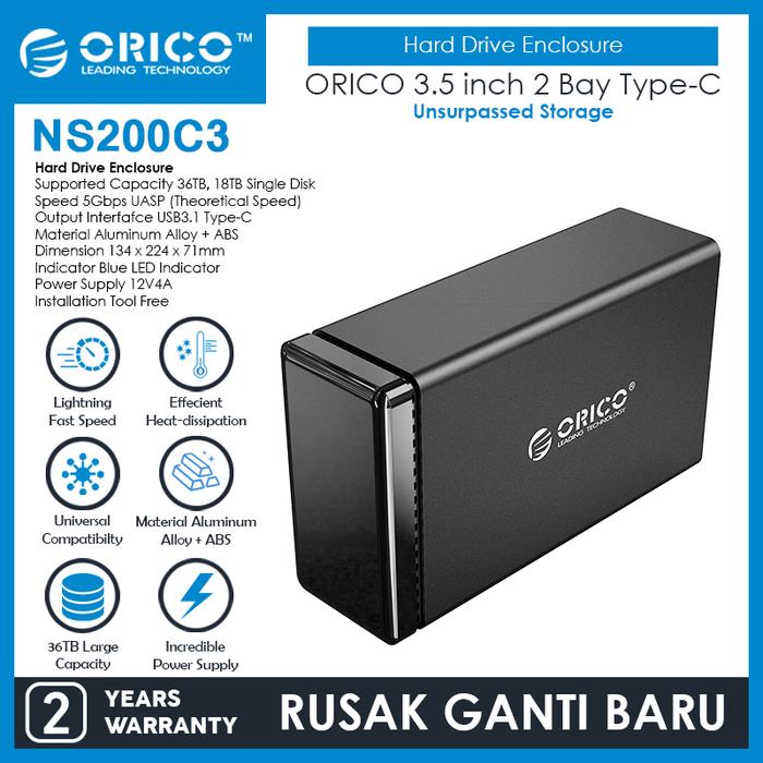 Gambar ORICO 3.5 inch 2 Bay Type-C Hard Drive Enclosure - NS200C3 dari ORICO INDONESIA Official Shop Kota Administrasi Jakarta Utara Tokopedia