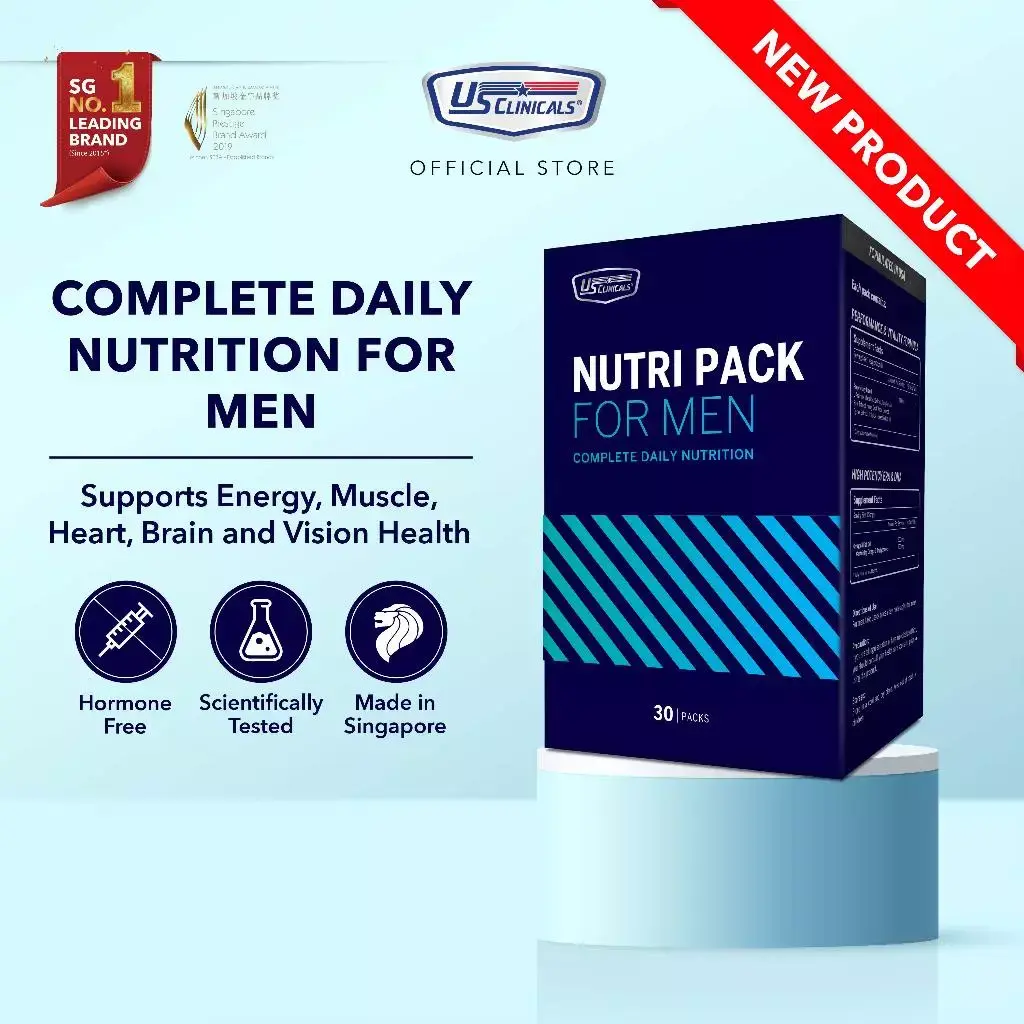 US Clinicals Nutri Pack For Men 30s - Complete Daily Nutrition with Multivitamins, Omega-3, and L-Arginine