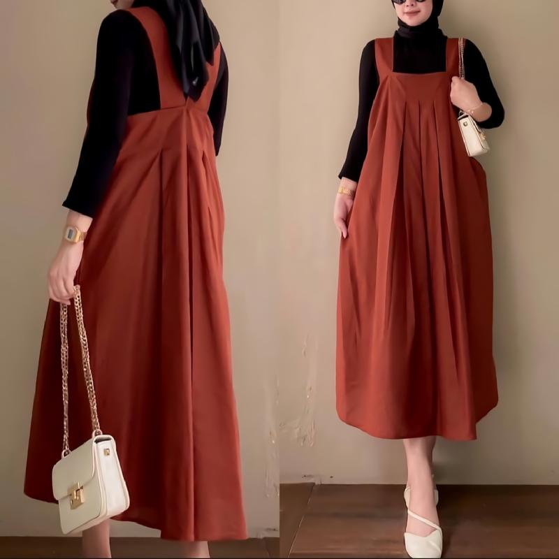 BERYNKA OVERALL AIRFLOW CRINCKLE PREMIUM ATASAN WANITA MODEL TERBARU TREND Remaja Crinkle Muslim Panjang Oversize Kancing Dress 2