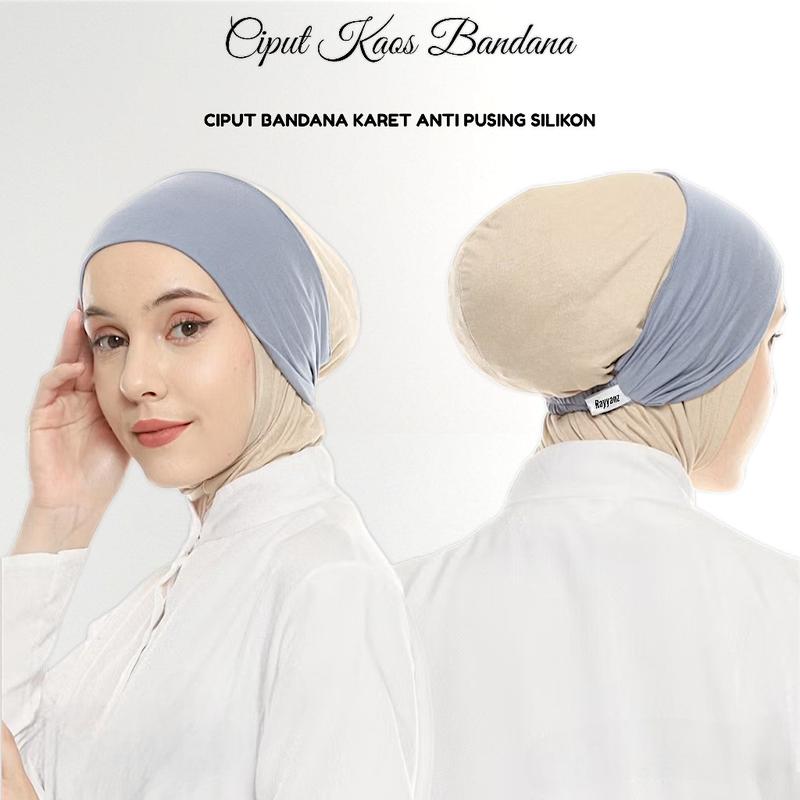 Ciput Bandana Karet Anti Pusing - Inner Bandana Pita Anti Geser Silikon Matt Kaos Rayon Super Poliester Dalaman 7