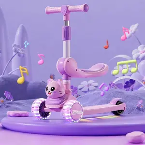 Skuter Anak Roda 3 Kucing Lucu – Lampu Warna & Musik Seru, Tinggi Bisa Diatur!