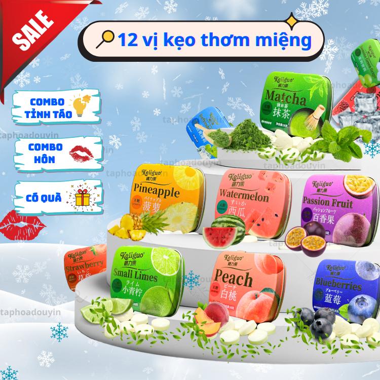 [Không Đường] Kẹo thơm miệng Keligo 12 vị trái cây mát lạnh bạc hà vị hoa quả dạng Viên Kẹo Candy 23-25 viên/hộp Tạp Hóa Douyin