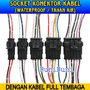SOCKET KONEKTOR WATERPROOF KOMPLIT KABEL / SOKET SAMBUNGAN KABEL TAHAN AIR Untuk Kelistrikan Mobil Motor (HARGA 1 PASANG)