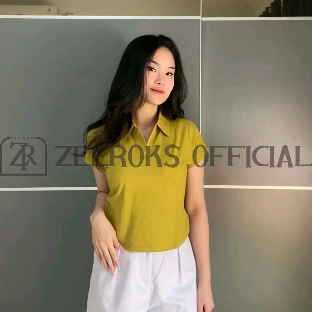 baju wanita crop top leher kerah polo lengan pendek terbaru bahan cotton combed