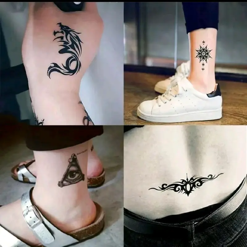 Paket 30 Gambar Tatto Tato Temporer Tubuh Aestethic Tattoo Burung Naga Phoenix Tulisan Kanji Jepang Wanita - Tatto Temporary Tahan Air Sementara Kering - Tattoo Bunga Lotus Teratai Hitam 3