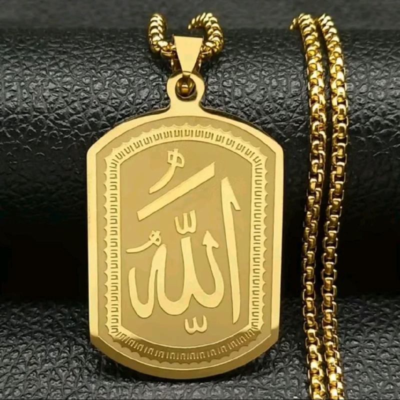Asli 100% Titanium Kalung Titanium Rantai Rolo Liontin Lafaz Allah untuk Pria wanita (Hadiah lebaran) Anti karat selamanya garasi 1