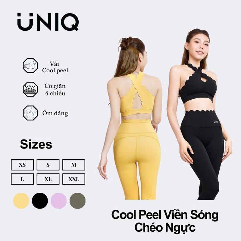 Bộ Đồ Tập Gym Yoga Nữ UNIQ Cool Peel - Áo Viền Sóng Chéo Ngực & Quần Legging Dài Viền Sóng