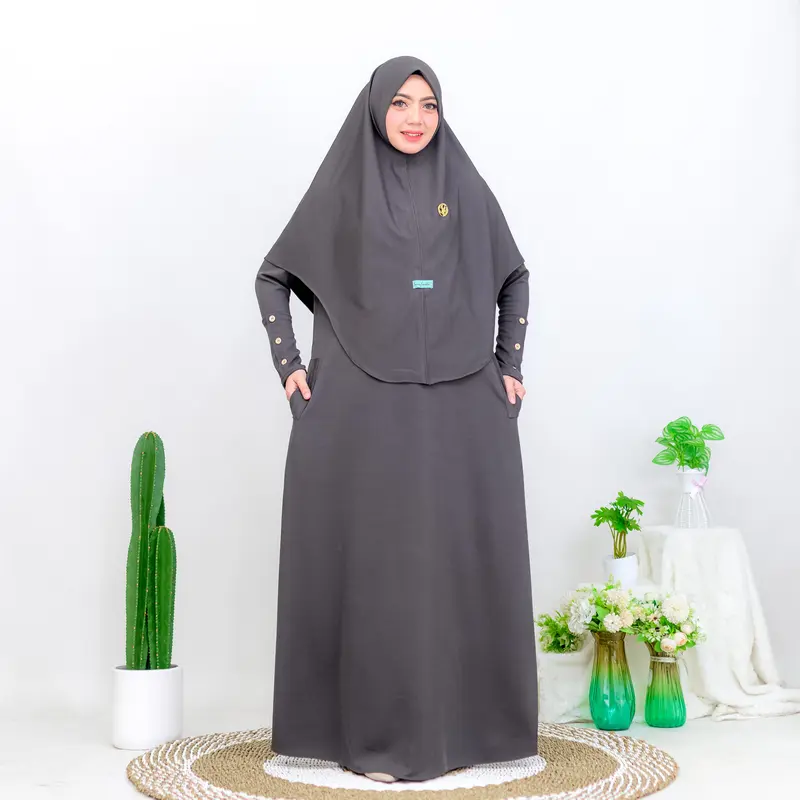 Gamis Soraya Set Hijab Bahan Knit Premium Elegant Tidak Nerawang Dan Anti Panas Sudah Sama Bros Kain Muslim Panjang Syari 6