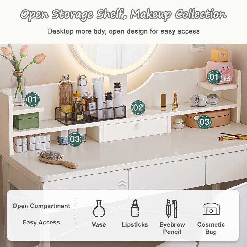 Product Introduction of Teemo 60cm Bedroom Dressing Table Aesthetic Vanity Makeup Desk With Round Mirror LED Light Drawer 14