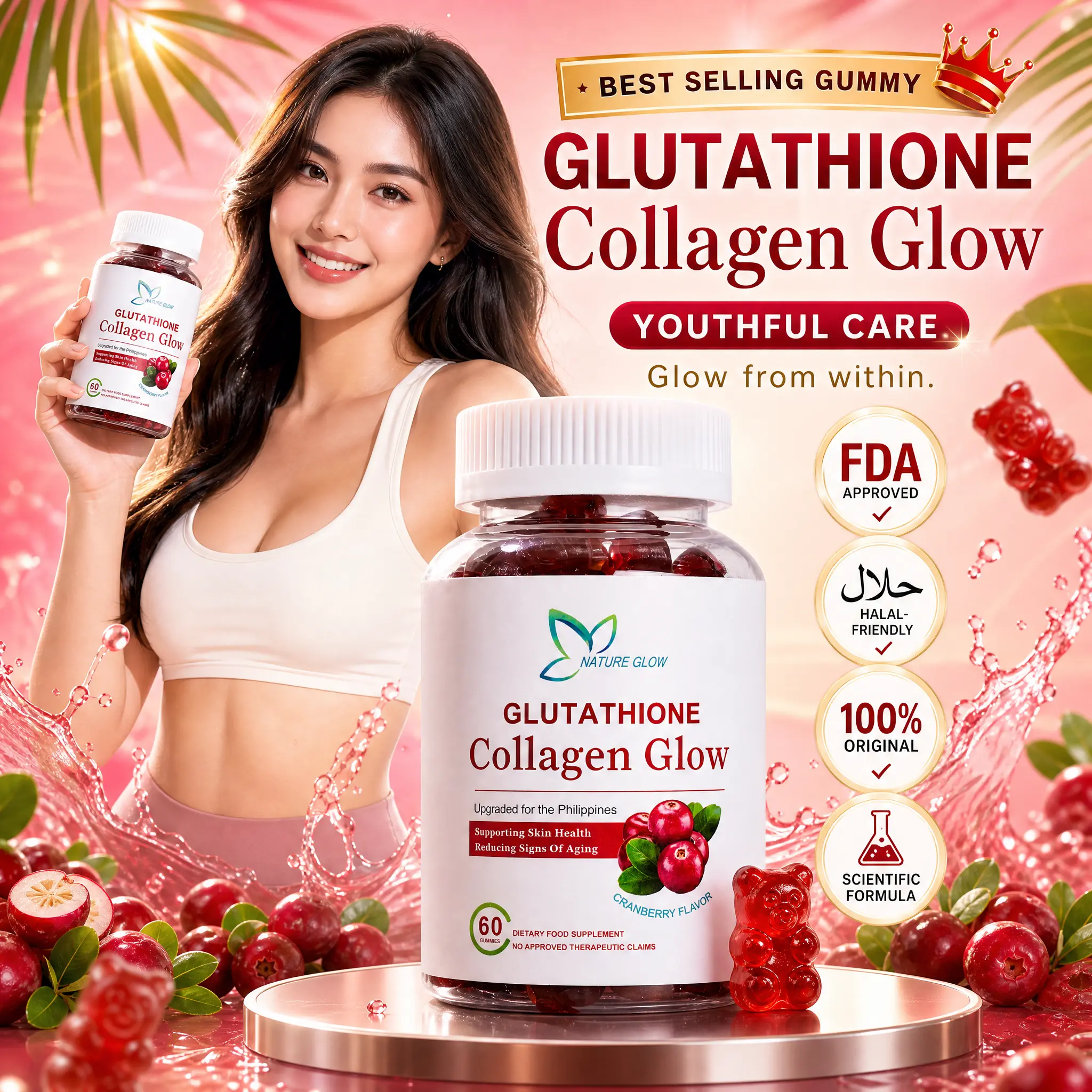 FDA APPROVEDNature Glow 60PC Glutathione Collagen Glow Gummies cranberry flavor - TikTok Shop Philippines FDA APPROVEDNature Glow 60PC Glutathione Collagen Glow Gummies cranberry flavor - TikTok Shop Philippines