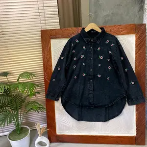 KEMEJA JEANS BORDIR OVERSIZE// KEMEJA WANITA BORDIR TERBARU