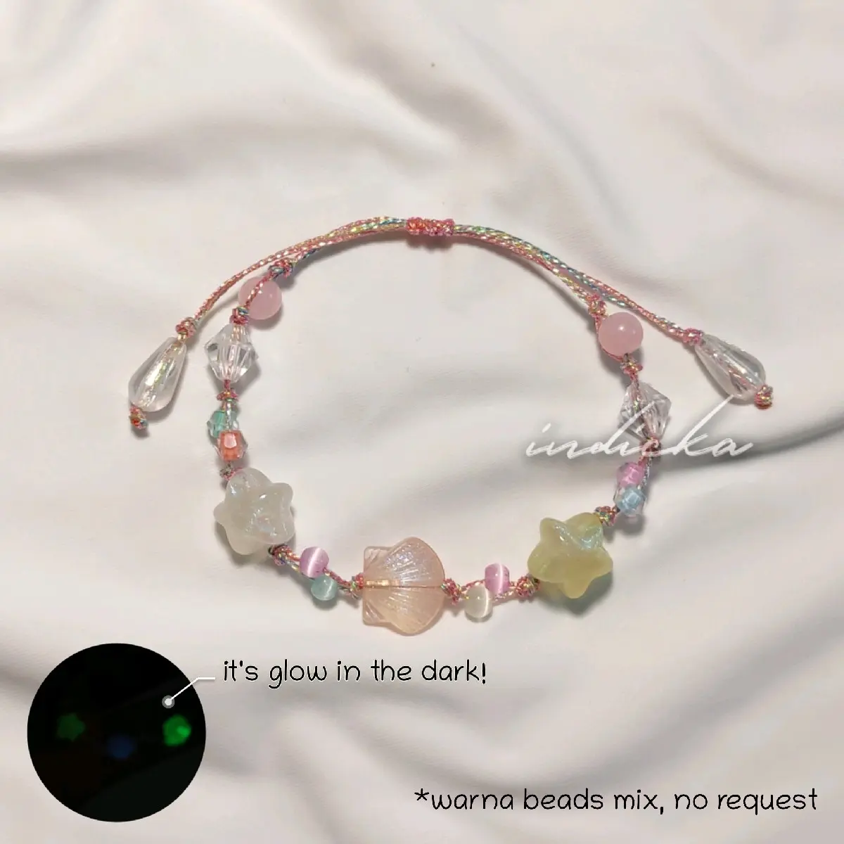 Gelang Sea Breeze Manik Tali Serut Beads Bead Bracelet Bracelets Kerang Bintang Tema Pantai Laut Shine Glow in The Dark GID untuk Cewek Cewe Cantik Perempuan Anak Remaja Dewasa Gift Kado Pacar Bestie Aesthetic Simple Unik Plastik Love Bunga