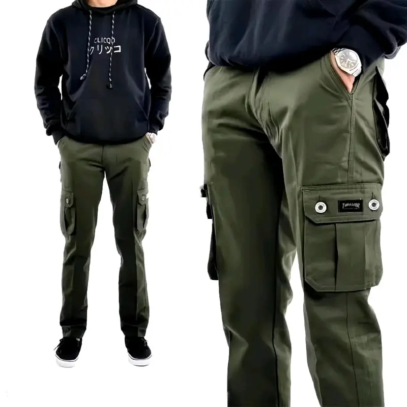 Celana Cargo Pria Panjang Celana Panjang Cowok Dewasa Keren Casual Kain Katun Army Hitam Distro Lembut Mocca Cream Nyaman  Tebal Standar Chino Formal 4