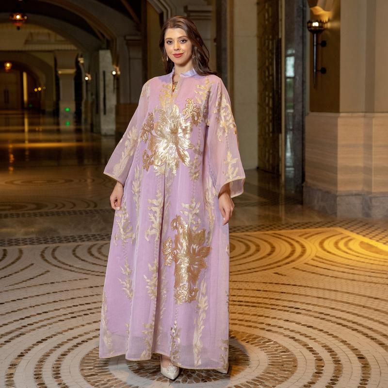 Product Introduction of Baju raya Middle East Cross border Golden Pearl Embroidered Yarn Muslim Female Jalabiya Dubai Arab Abaya 4