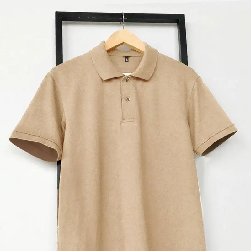 Baju Polotshirt Outfit Santai Berkerah Lengan Pendek Kancing Army Pria Wanita - Coklat Susu 1