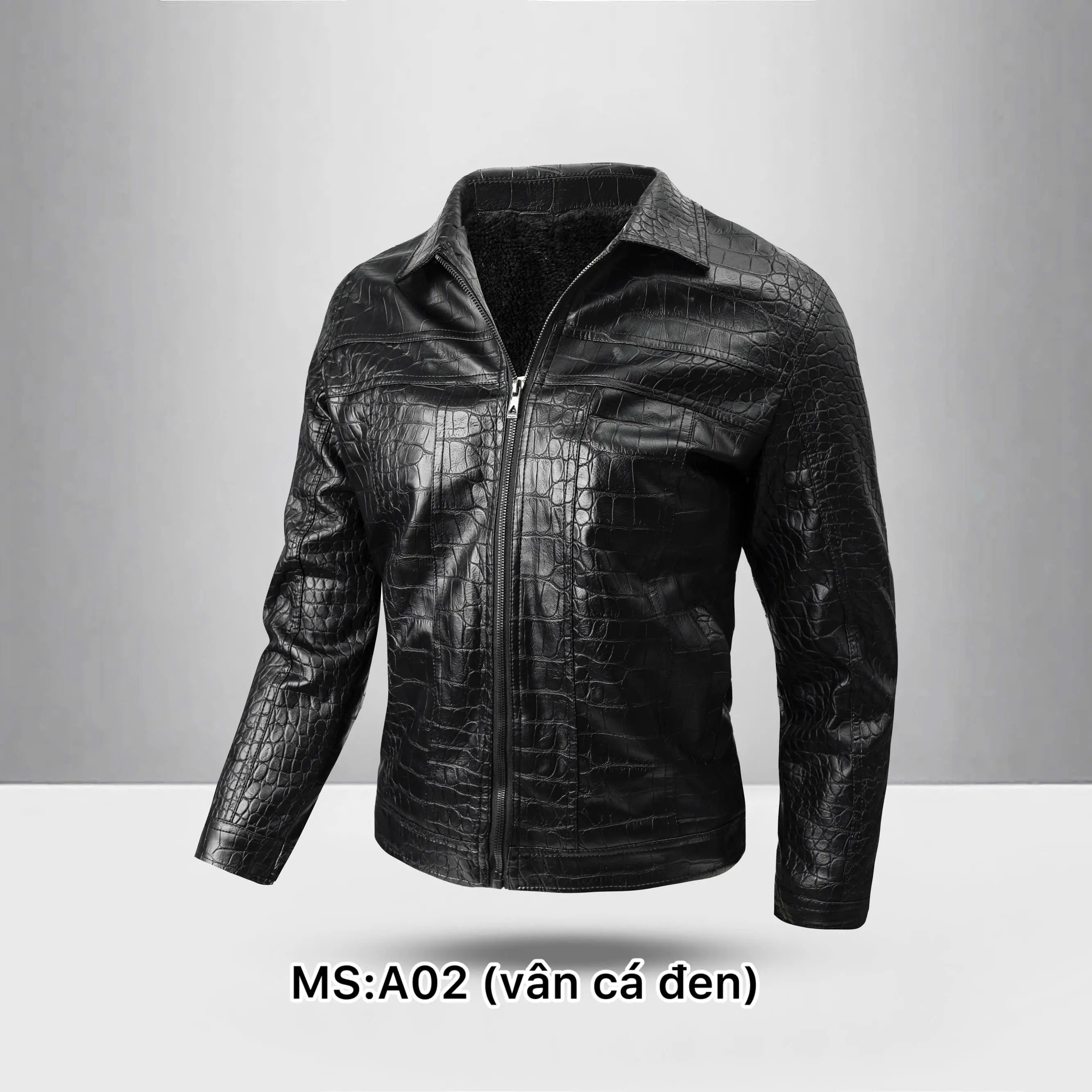 {live A02 đen xả kho } Aó da vân da cá sấu lót lông bảo hành da 12 tháng da Microfiber