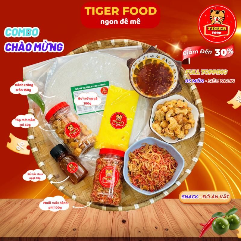  COMBO CHÀO MỪNG Bánh Tráng Phơi Sương + Bơ Béo + Muối Ruốc Hành Phi + Tóp Mỡ + Sốt tắc chua ngọt  TIGER FOOD - Đồ ăn vặt Snack Freeship 