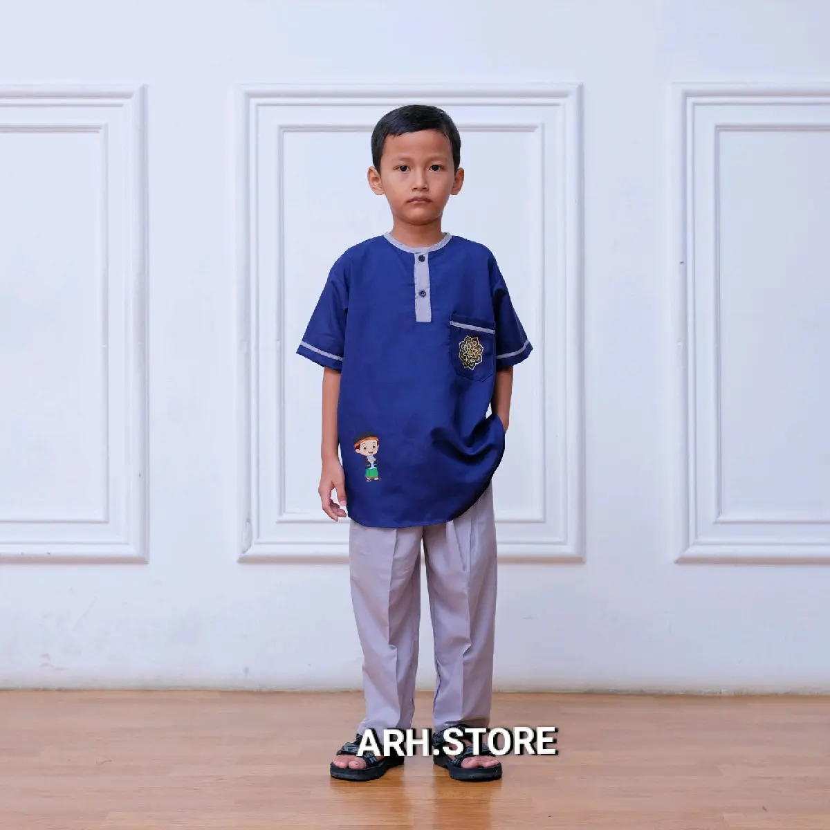 Setelan baju koko anak laki laki lengan pendek 1-12 tahun Katun Kurta Muslim Panjang laki2 1–12 import murah Setelan Koko SEO Turki