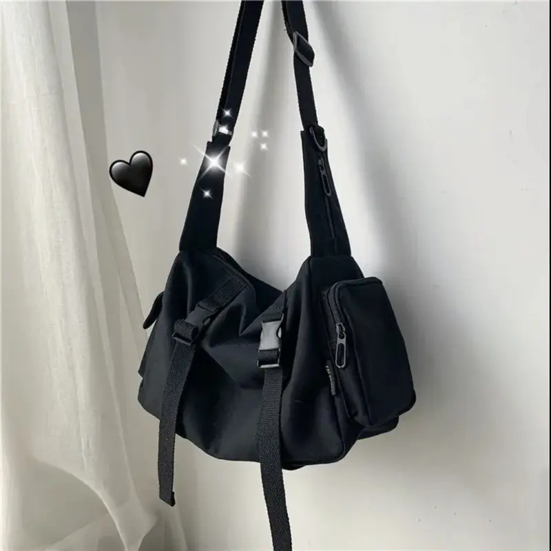 Túi Đeo Chéo, Chất Liệu Nylon, Màu Đen, Hàng Mới Về, Hình Vuông, Phong Cách Cổ Điển Có Khóa Kéo, Có Túi, Unisex, Thích Hợp Sử Dụng Hàng Ngày 7