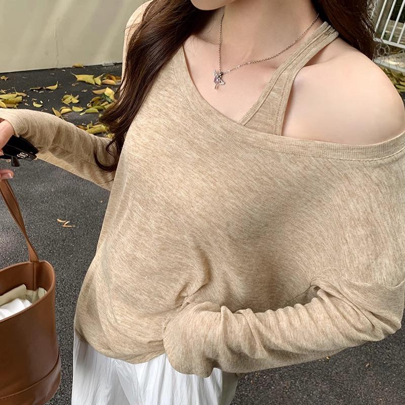 U-Neck Lazy Style Long Sleeve T-Shirt for Women, Summer Thin Casual Loose…