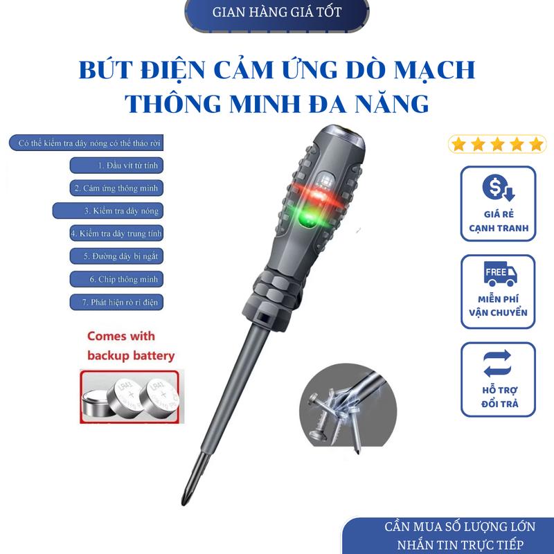Bút Thử Điện Cảm Ứng Đèn Led Thông Minh Đa Năng Đầu Vít Từ Tính Đo Thông Mạch Tìm Dây Đứt Ngầm Kiểm Tra Pha Nóng Lạnh- 1 ButDien
