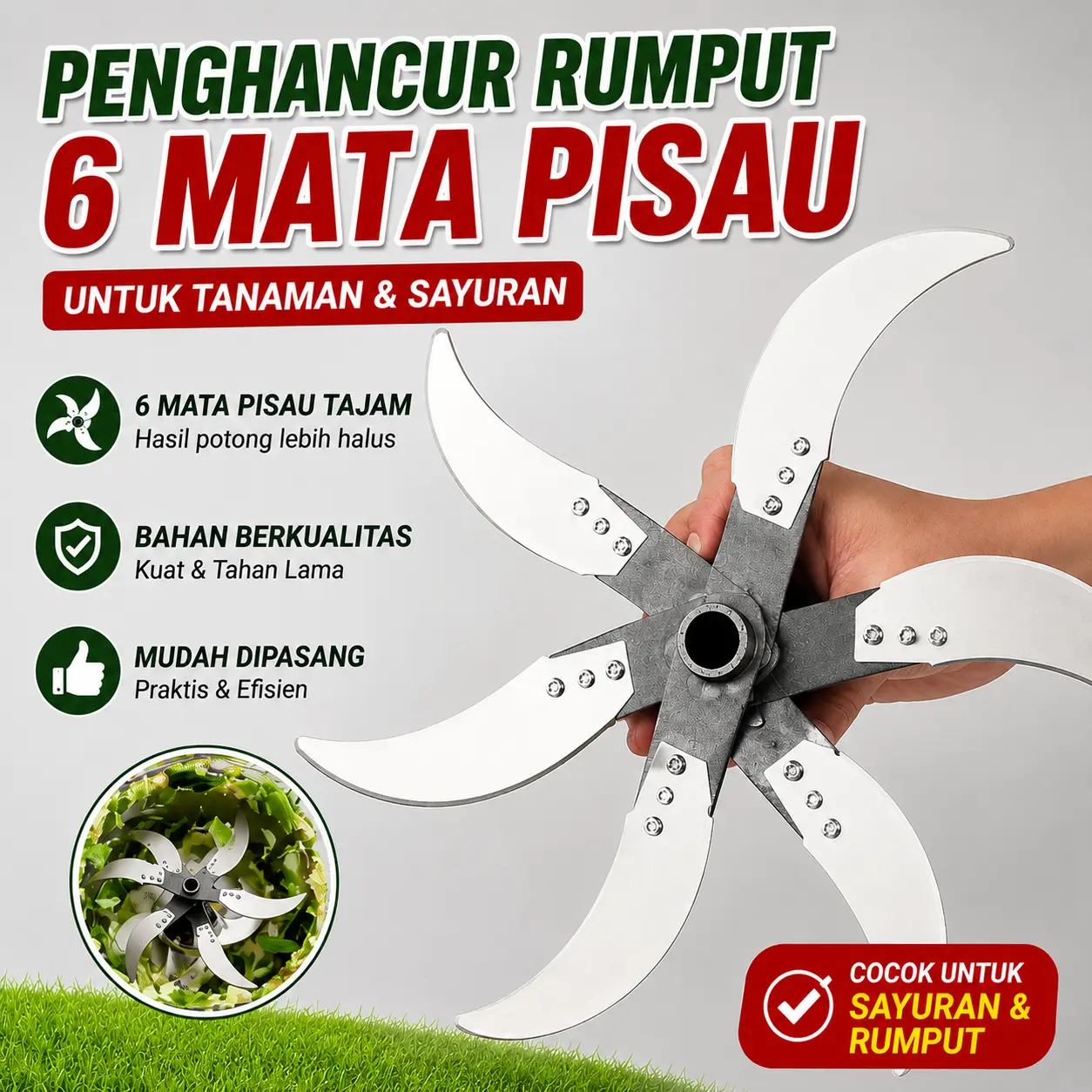 【RAMANTID】Mata Pisau Mesin Pencacah Rumput 6 Daun Stainless Steel Universal Pisau Chopper Cacah Pakan Ternak Sayur Batang Pisang Giling Rumput Gajah Murah