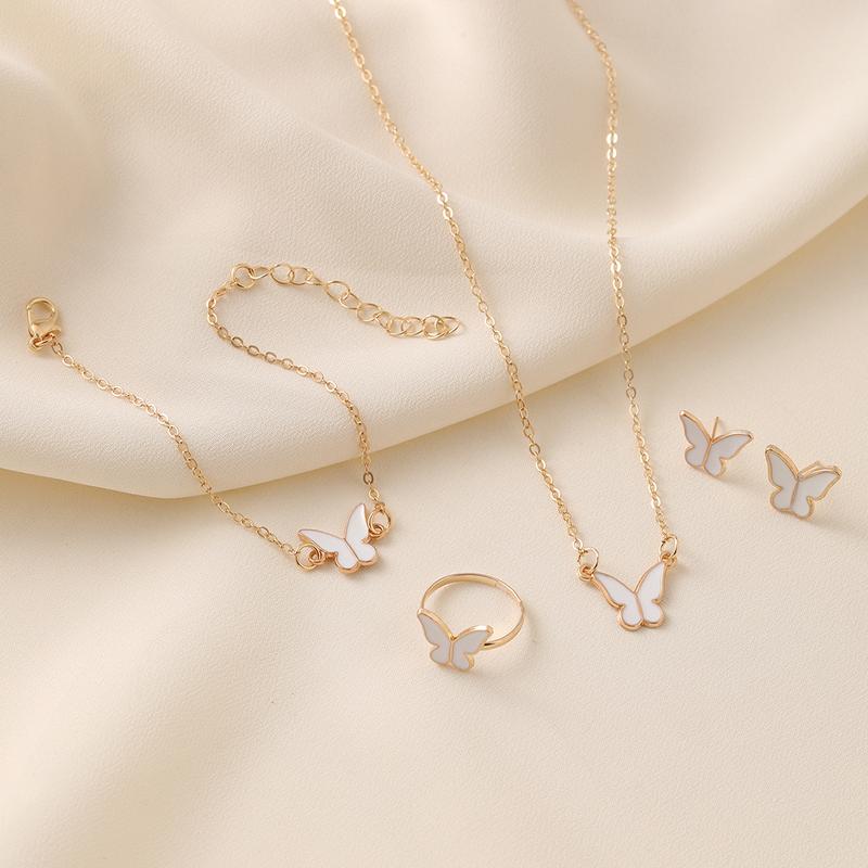 Bộ Vòng Cổ Bướm, Bộ 4 Món, Vòng Tay / Đường Viền Cổ Áo / Hoa Tai / Nhẫn Thời Trang Dễ Phối Đồ Thanh Lịch Cao Cấp, Thích Hợp Làm Quà Tặng Bạn Thân 0