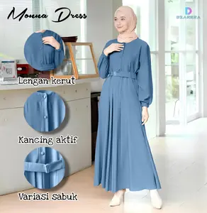 Gamis Monna Dress Sandira Belt Busui Friendly Syar'i Muslimah Jumbo Terbaru Crinkle Gamis Polos