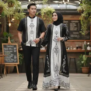 Couple Pasangan Sultan Motif Printing Eksklusif Sarimbit Keluarga Baju Gamis Koko Muslim 2026