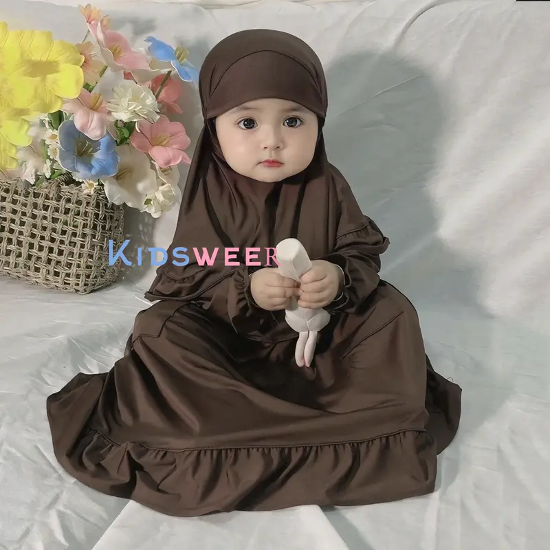 Gamis Bayi Perempuan Newborn Almeera   0-4 bulan 6-12 bulan 12-18 bulan Baju Muslim Anak free hijab Dress Cewek Lebaran Syari 2