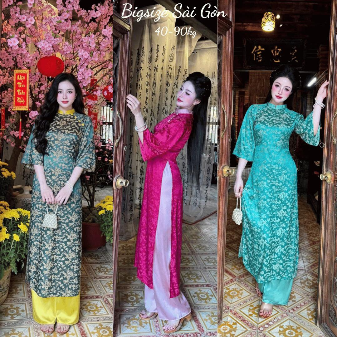 [Tết 2026] Áo Dài Cách Tân Phối Cổ Tàu Vải Gấm 2 Da Cao Cấp Quần Vải Latin Bigsize 40-95Kg Thời Trang Nữ  - A.1628