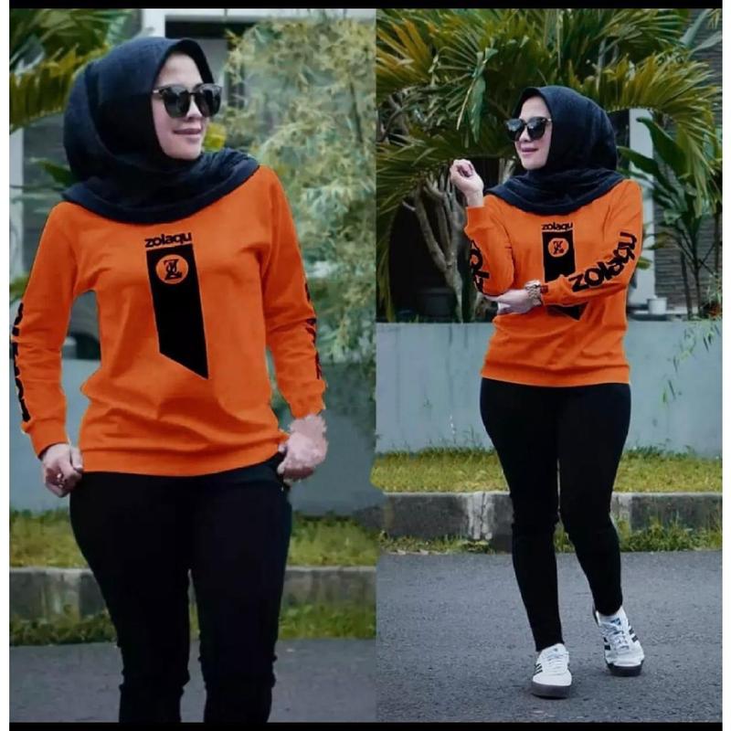 Outfit Hijab Style / Baju Atasan Lengan Panjang / Sweater ZOLAQU / COD / Baju Wanita Lengan Panjang / Sweater Hijab Style / Kaos Nyaman Muslim Oblong 4