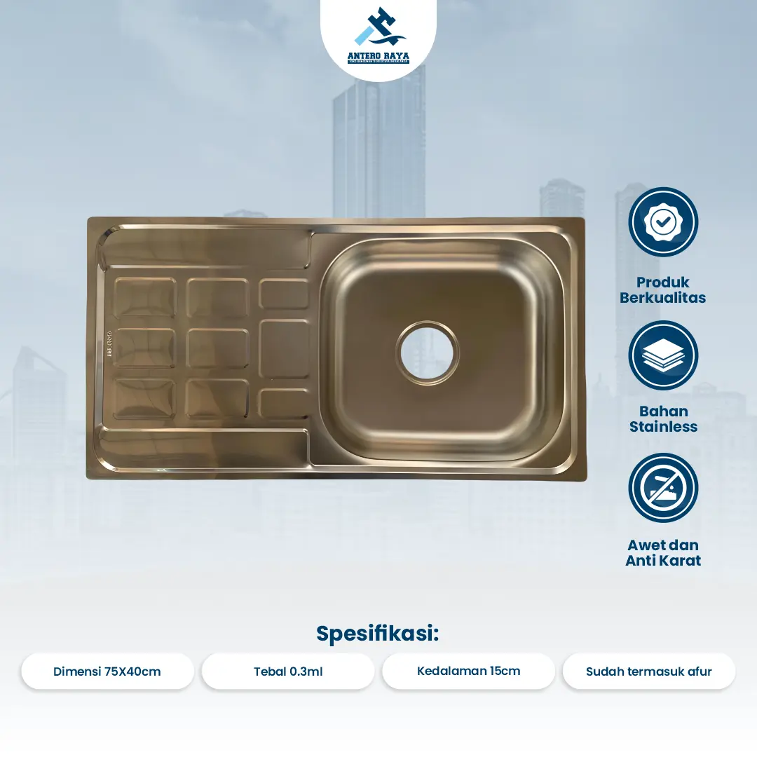 Wastafel Bak Cuci Piring Stainless M75X40 Cm Tebal Anti Karat