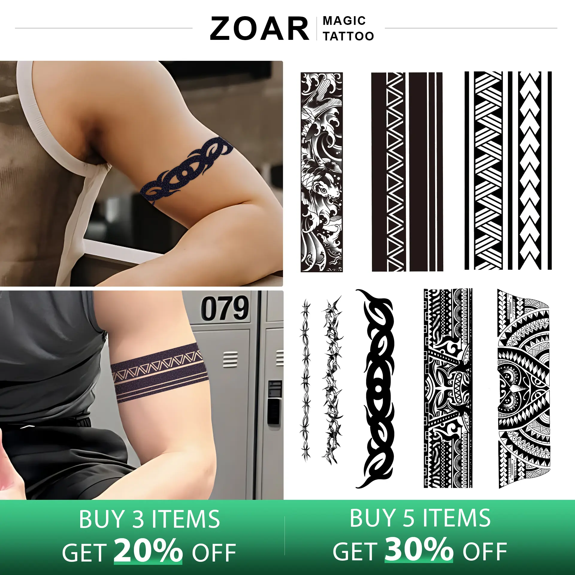 ZOAR-Y11 Stiker Tato Temporary Semi Permanen【kombinasi ban lengan】Tahan lama Tattoo menempel dekorasi seni untuk pria dan wanita