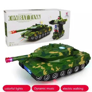 Mainan Anak Deformation Combat Tank Jadi Robot War Hijau Set Hadiah Musikal Baterai Control Toys NO Remote rc  tank full metal
