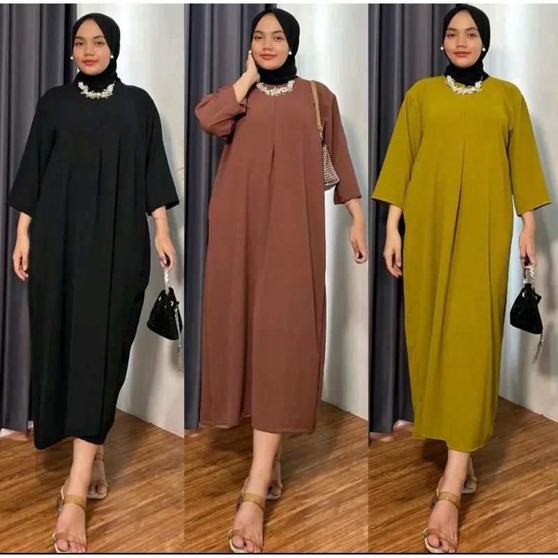 Gamis Paket 3 Pcs Daster Gamis Cringkle Lengan 3/4 Ibu Menyusui Busui Friendly ibu Hamil