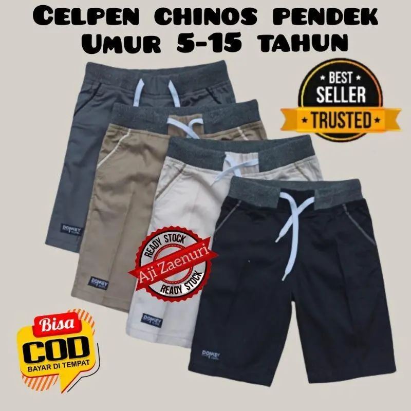 ( PAKET 4 PCS ) Celana chinos pendek anak laki laki perempuan 1-13 tahun Hitam Laki-Laki 5