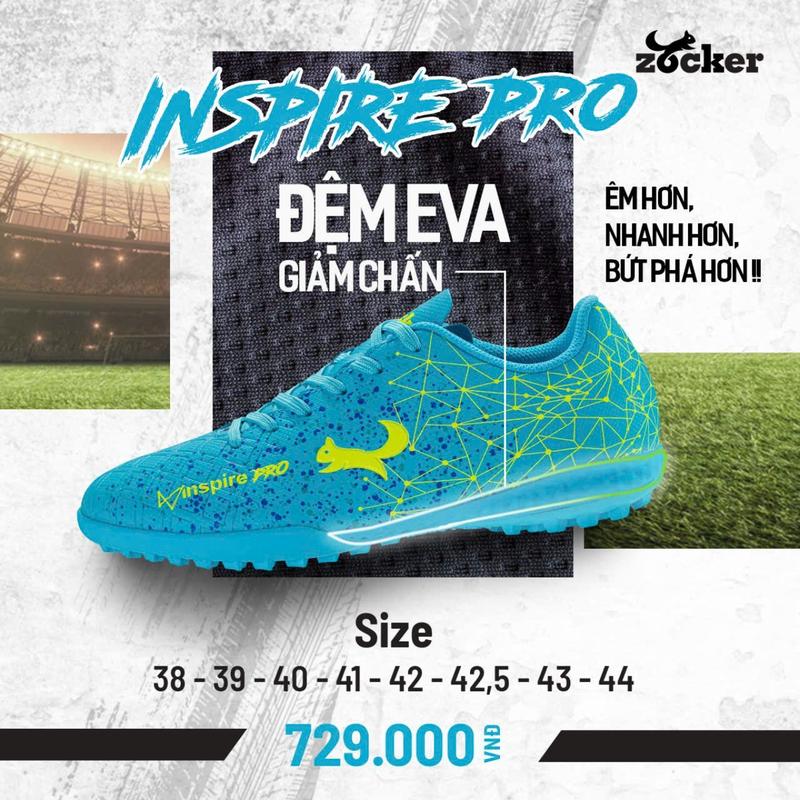 Giày Bóng Đá Zocker Inspire Pro & Winner Energy đế đệm Eva [Tặng kèm Tất + Túi rút + Băng cuốn ]