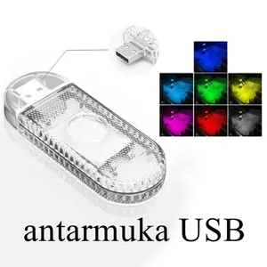 7 Warna RGB Lampu Plafon Mobil LED Tempel Sentuh Interior Plapon Car Baterai Isi Ulang USB Variasi Warna 7-Tone Touch Control Ambien Light Mini Ringkas Sekali Klik