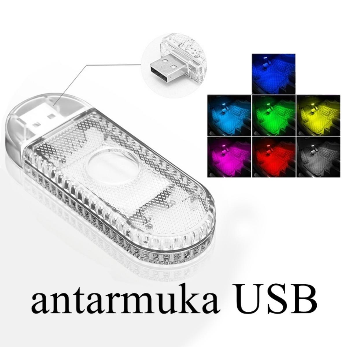 Lampu Plafon Mobil LED 7 Warna RGB Tempel Sentuh Interior Plapon Car Baterai Isi Ulang USB Mini Ringkas 6 Manik Lampu 5V 150mA 40 Menit Pengisian 2,5 Jam Pencahayaan