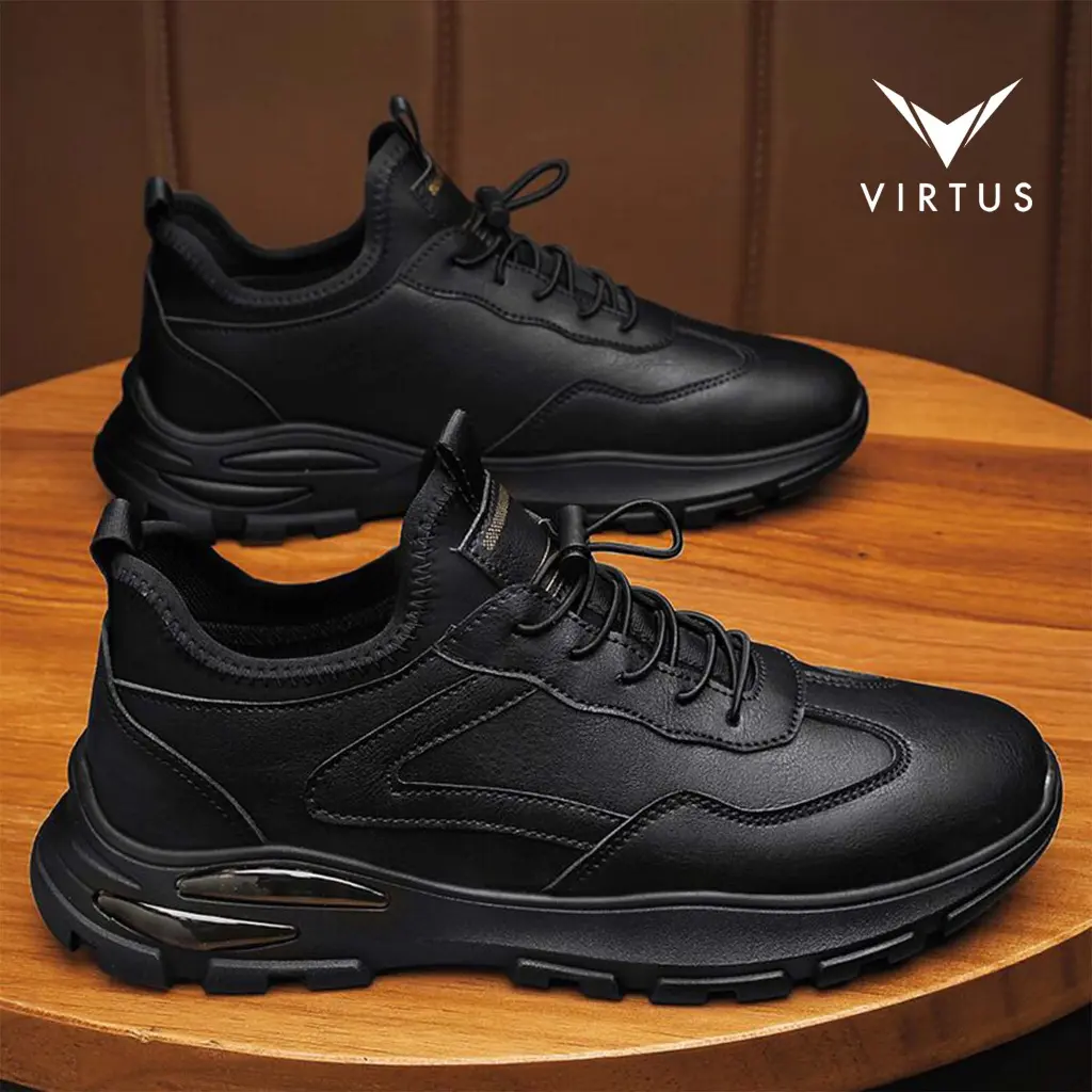 VIRTUS Wear 39 - 44 BOLT Black Hitam - Sepatu Sneakers Pria Olahraga Running Casual Shoes Lari Tali Sekolah Casual
