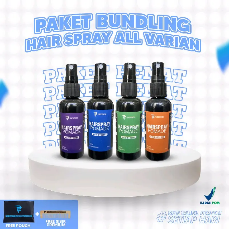 PAKET POMADE CAIR ALL VARIAN 4 AROMA BUNDLING PERFECTMENS HAIR SPRAY FREE SISIR dan POUCH EXCLUSIVE KEREN 6